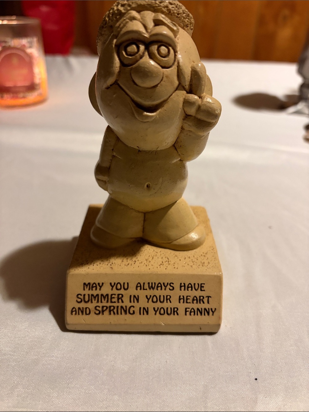 Beige Ceramic Figurine with Charming Sentiment - Home Art Sculpture